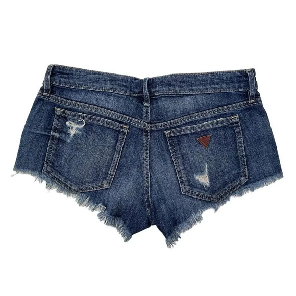 WOMEN'S GUESS CUT OFF DISTRESSED DENIM JEANS SHORTS Dark Blue Sz 26 Stretch Low - Picture 2 of 8